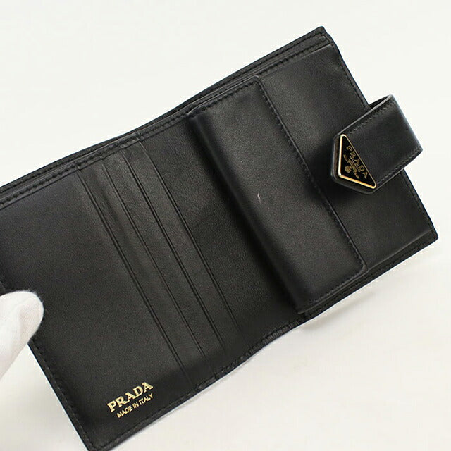 二手 Prada 双折钱包 双折钱包 紧凑型女士品牌 PRADA 1MV204 黑色 USDPR121314011