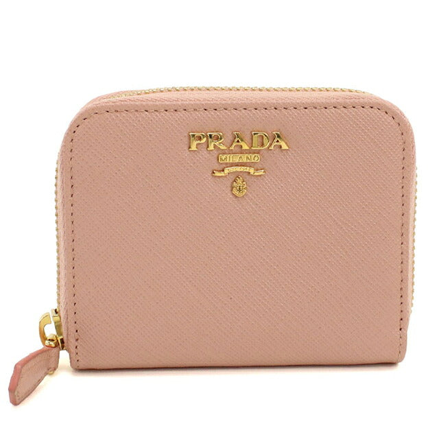 二手 Prada 零钱包女式品牌 PRADA Saffiano 皮革零钱包 1MM268 粉色 USDPR121332011