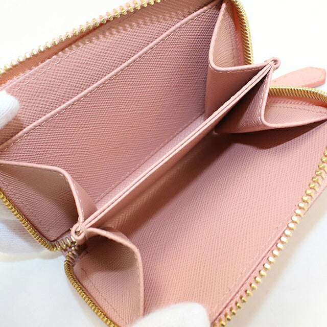 二手 Prada 零钱包女式品牌 PRADA Saffiano 皮革零钱包 1MM268 粉色 USDPR121332011