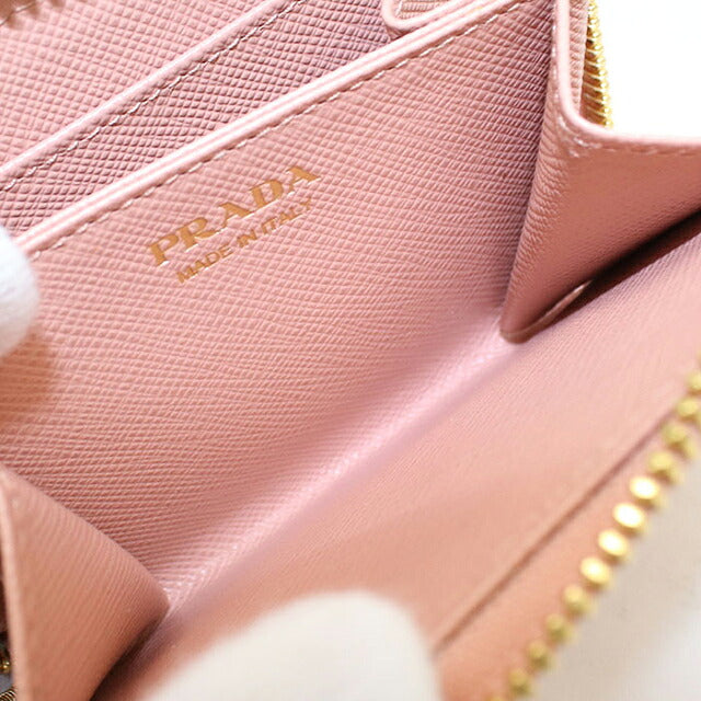 二手 Prada 零钱包女式品牌 PRADA Saffiano 皮革零钱包 1MM268 粉色 USDPR121332011