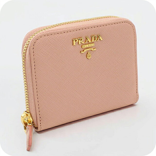 二手 Prada 零钱包女式品牌 PRADA Saffiano 皮革零钱包 1MM268 粉色 USDPR121332011