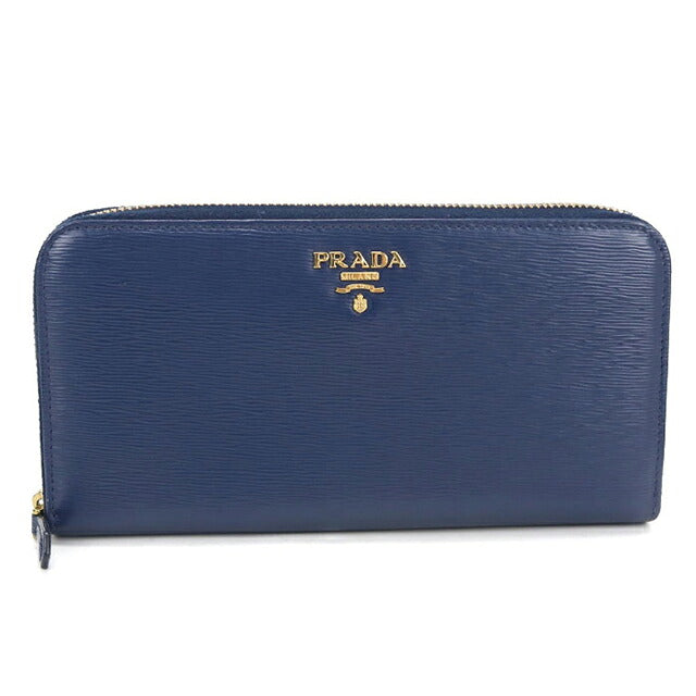 二手普拉达长钱包圆形拉链女士品牌PRADA 1ML506蓝色USDPR121419011