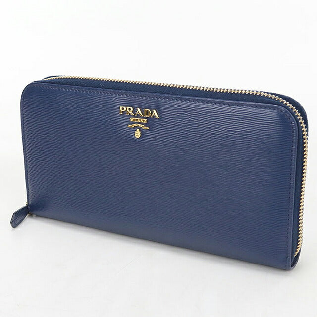 二手普拉达长钱包圆形拉链女士品牌PRADA 1ML506蓝色USDPR121419011