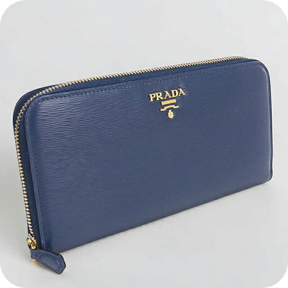 二手普拉达长钱包圆形拉链女士品牌PRADA 1ML506蓝色USDPR121419011