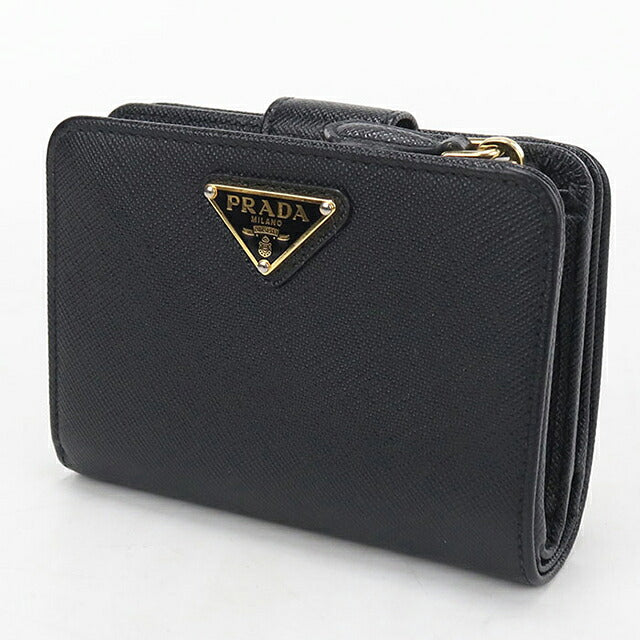 二手 Prada 双折钱包 双折钱包 紧凑型女士品牌 PRADA Saffiano 三角 1ML018 黑色 USDPR121420011