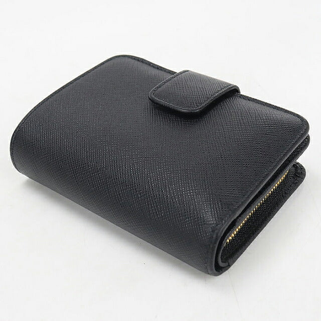 二手 Prada 双折钱包 双折钱包 紧凑型女士品牌 PRADA Saffiano 三角 1ML018 黑色 USDPR121420011
