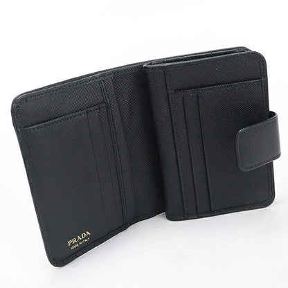 二手 Prada 双折钱包 双折钱包 紧凑型女士品牌 PRADA Saffiano 三角 1ML018 黑色 USDPR121420011