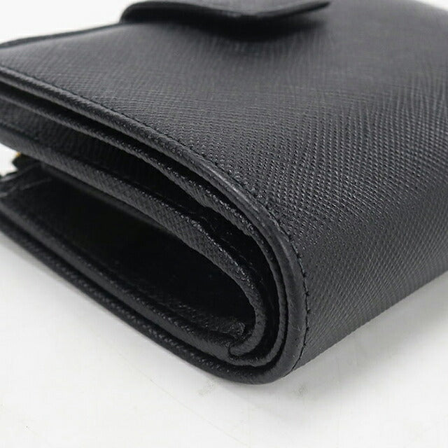 二手 Prada 双折钱包 双折钱包 紧凑型女士品牌 PRADA Saffiano 三角 1ML018 黑色 USDPR121420011