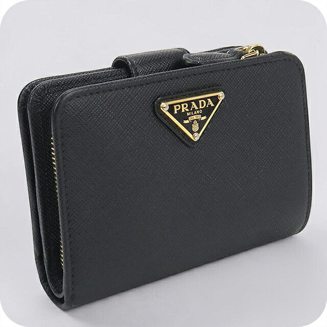 二手 Prada 双折钱包 双折钱包 紧凑型女士品牌 PRADA Saffiano 三角 1ML018 黑色 USDPR121420011