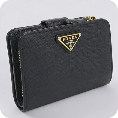 二手 Prada 双折钱包 双折钱包 紧凑型女士品牌 PRADA Saffiano 三角 1ML018 黑色 USDPR121420011