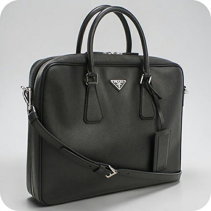 二手 Prada 公文包男士品牌 PRADA Saffiano 皮革皮革黑色 USDPR121480011