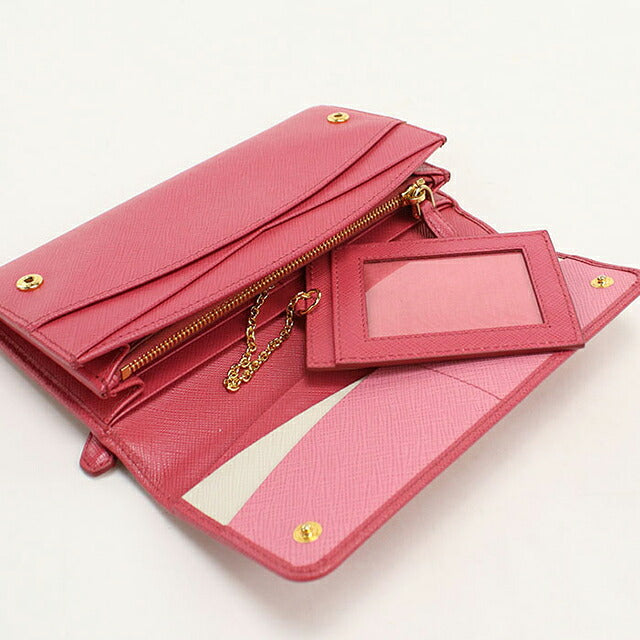 二手 Prada 长钱包双折女装品牌 PRADA Saffiano 多色钱包皮革 1MH132 粉色 USDPR121500011