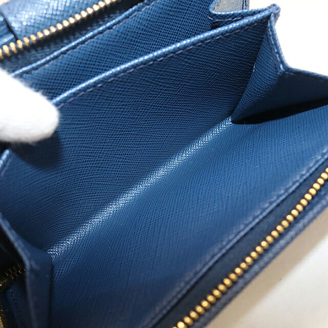 中古 プラダ 二つ折り財布 二折財布 コンパクト レディース ブランド PRADA  サフィアーノレザー財布 1ML225 ネイビー USDPR121568011