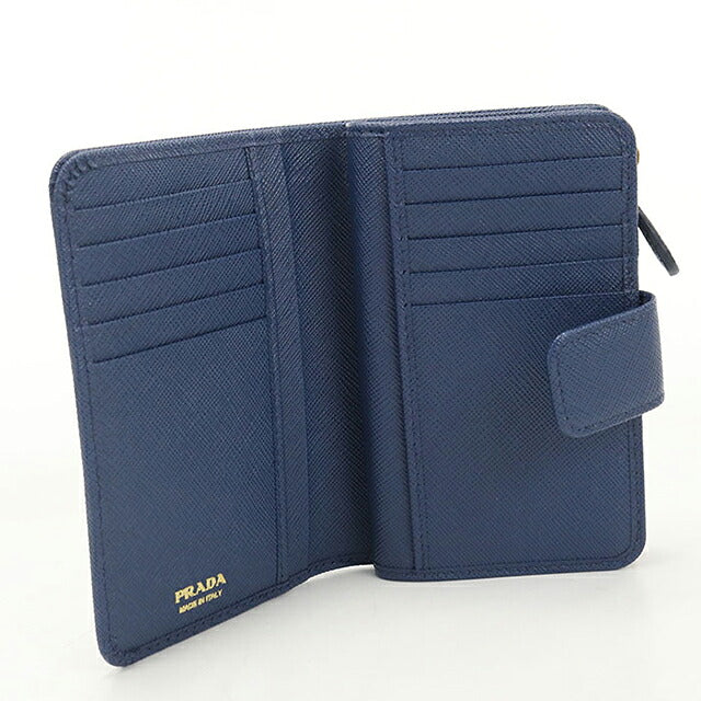 中古 プラダ 二つ折り財布 二折財布 コンパクト レディース ブランド PRADA  サフィアーノレザー財布 1ML225 ネイビー USDPR121568011