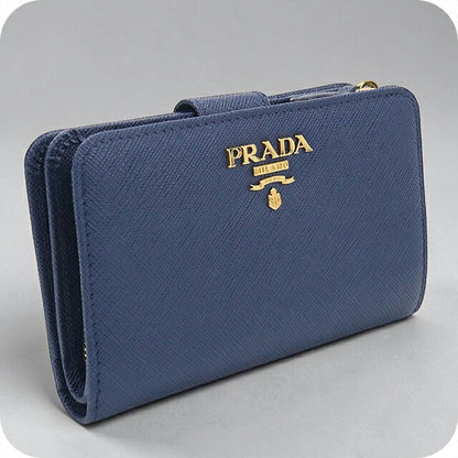 中古 プラダ 二つ折り財布 二折財布 コンパクト レディース ブランド PRADA  サフィアーノレザー財布 1ML225 ネイビー USDPR121568011