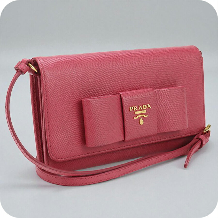 中古 プラダ チェーンウォレット レディース ブランド PRADA ショルダーウォレット 1M1437 ピンク 財布 USDPR93243011