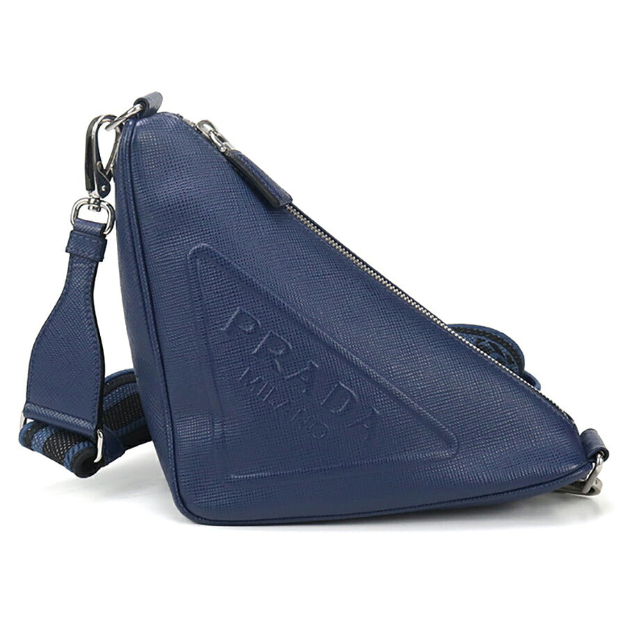 中古 プラダ 斜め掛け ショルダーバッグ メンズ ブランド PRADA トライアングル レザー 2VH155 ブルー バッグ USDPR93357011