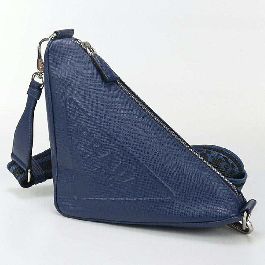 中古 プラダ 斜め掛け ショルダーバッグ メンズ ブランド PRADA トライアングル レザー 2VH155 ブルー バッグ USDPR93357011