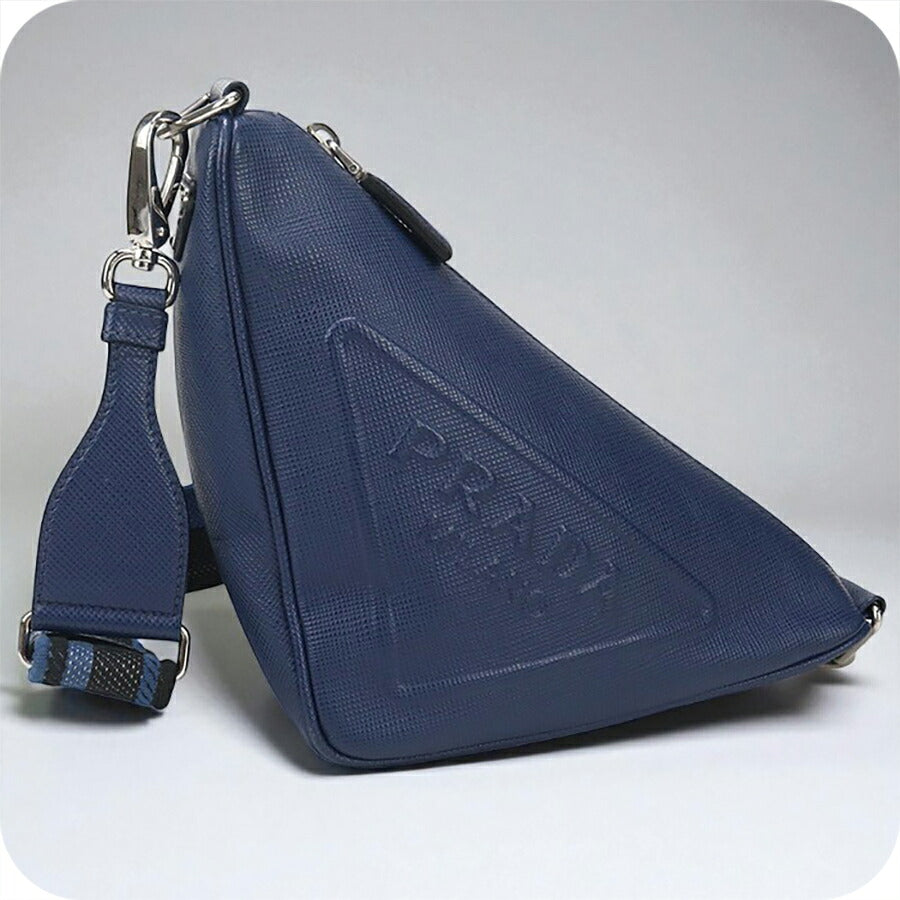 中古 プラダ 斜め掛け ショルダーバッグ メンズ ブランド PRADA トライアングル レザー 2VH155 ブルー バッグ USDPR93357011