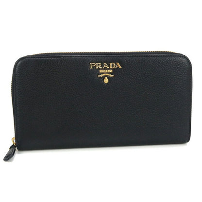 中古 プラダ 長財布ラウンドファスナー レディース ブランド PRADA ヴィッテロレザー ジップアラウンド PR95198 ブラック 財布 USDPR95198011