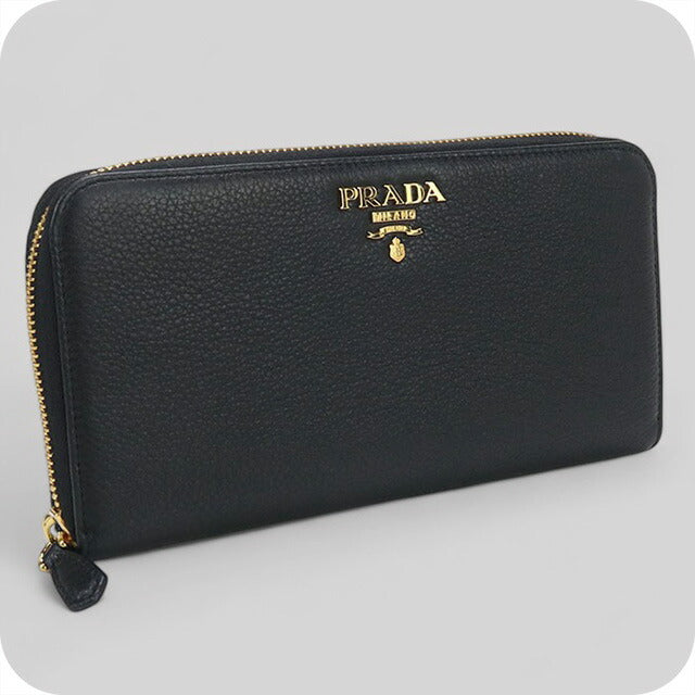 中古 プラダ 長財布ラウンドファスナー レディース ブランド PRADA ヴィッテロレザー ジップアラウンド PR95198 ブラック 財布 USDPR95198011