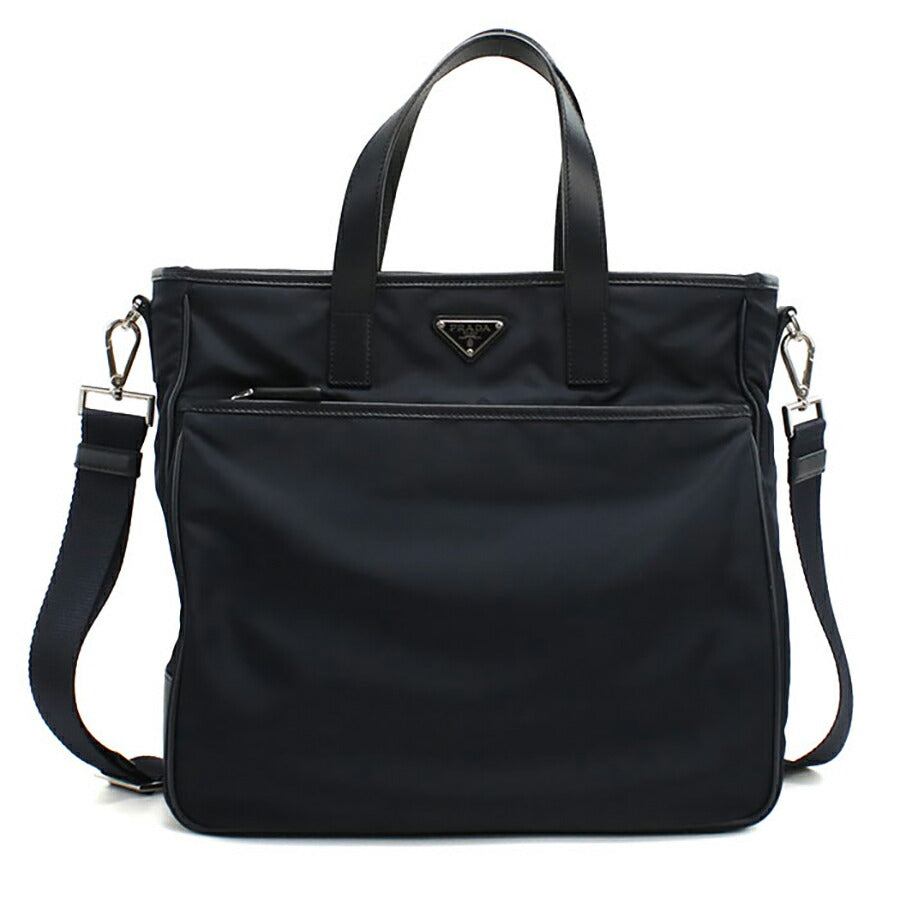 中古 プラダ トートバッグ メンズ ブランド PRADA 2WAY レザー 2VG032 ネイビー バッグ USDPR95293011