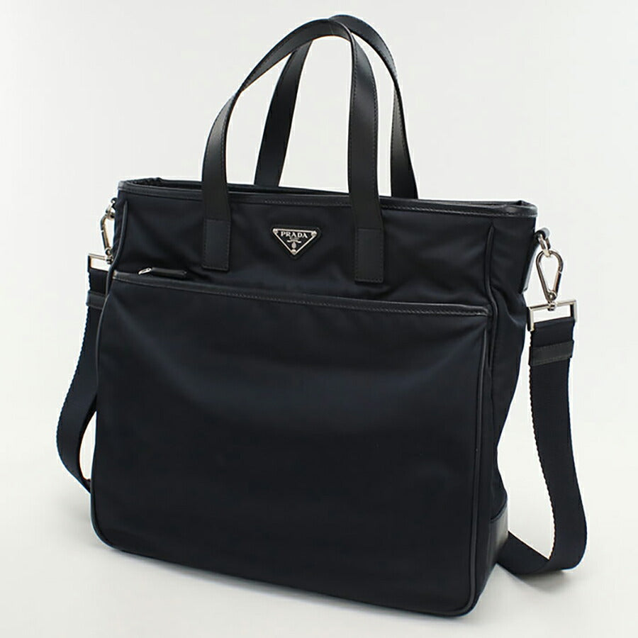 中古 プラダ トートバッグ メンズ ブランド PRADA 2WAY レザー 2VG032 ネイビー バッグ USDPR95293011