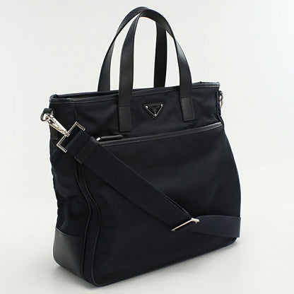 中古 プラダ トートバッグ メンズ ブランド PRADA 2WAY レザー 2VG032 ネイビー バッグ USDPR95293011