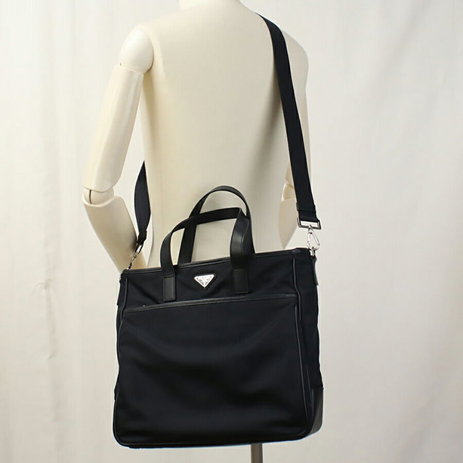 中古 プラダ トートバッグ メンズ ブランド PRADA 2WAY レザー 2VG032 ネイビー バッグ USDPR95293011