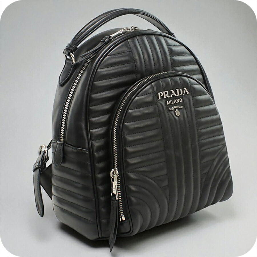 中古 プラダ リュック レディース ブランド PRADA ダイアグラム バックパック レザー 1BZ030 2D91 F0633 ブラック バッグ USDPR95318011