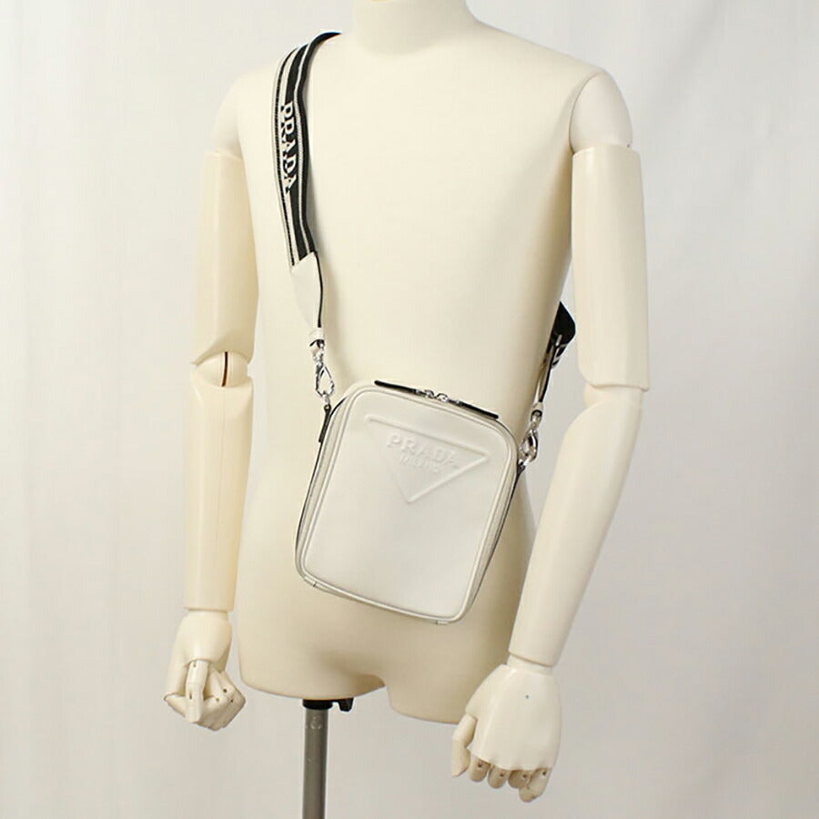 中古 プラダ 斜め掛け ショルダーバッグ メンズ ブランド PRADA サフィアーノ 2VH154 ホワイト バッグ USDPR95326011