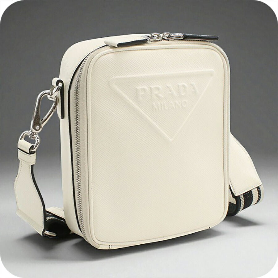 中古 プラダ 斜め掛け ショルダーバッグ メンズ ブランド PRADA サフィアーノ 2VH154 ホワイト バッグ USDPR95326011