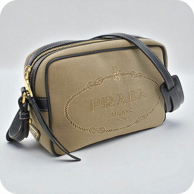 二手prada越野肩袋女性品牌prada徽标jacquard皮革1BH089棕色袋USDPR95898011