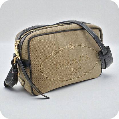 二手prada越野肩袋女性品牌prada徽标jacquard皮革1BH089棕色袋USDPR95898011