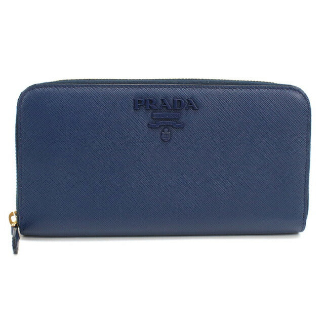 中古 プラダ 長財布ラウンドファスナー メンズ ブランド PRADA ジップアラウンド長財布 レザー ブルー 財布 USDPR97880011
