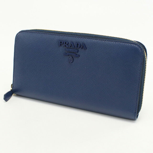 中古 プラダ 長財布ラウンドファスナー メンズ ブランド PRADA ジップアラウンド長財布 レザー ブルー 財布 USDPR97880011
