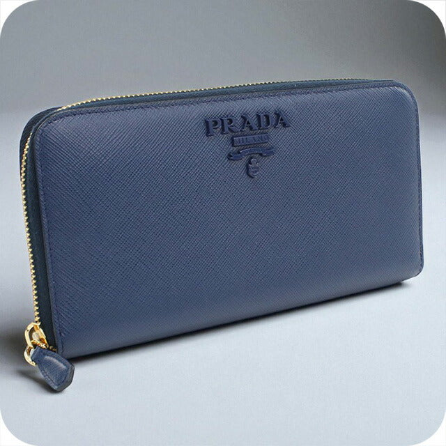 中古 プラダ 長財布ラウンドファスナー メンズ ブランド PRADA ジップアラウンド長財布 レザー ブルー 財布 USDPR97880011