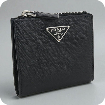 中古 プラダ 二折財布 メンズ ブランド PRADA サフィアーノレザー財布 レザー ブラック 財布 USDPR99410011
