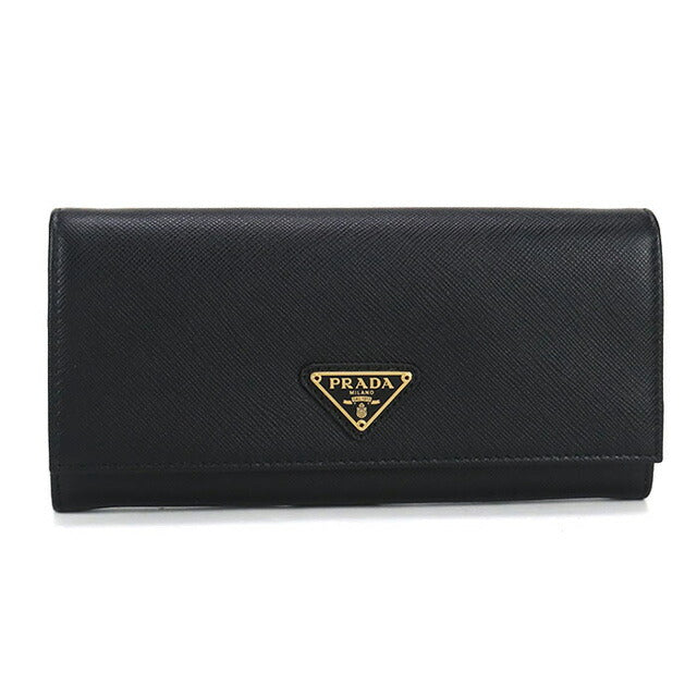 中古 プラダ 長財布二折 レディース ブランド PRADA サフィアーノトライアングル財布 レザー 1MH132 QHH F0002 ブラック 財布 USDPR99831011