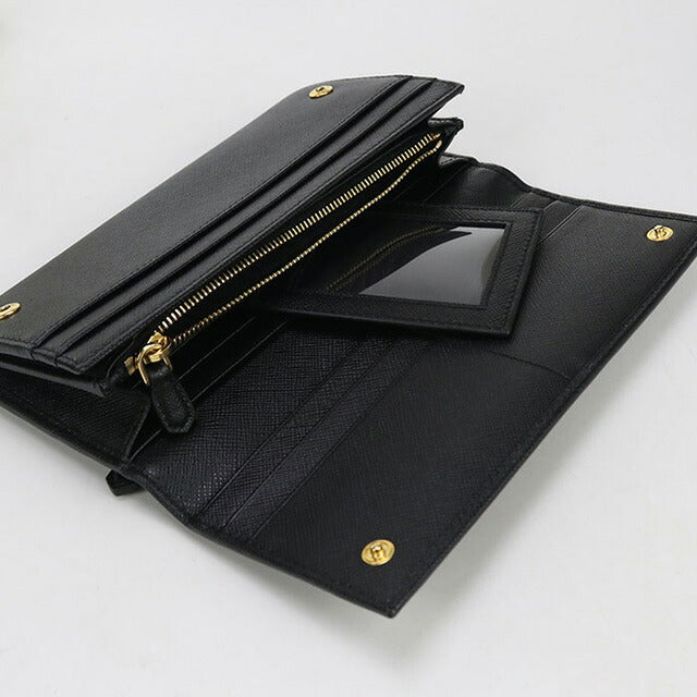 中古 プラダ 長財布二折 レディース ブランド PRADA サフィアーノトライアングル財布 レザー 1MH132 QHH F0002 ブラック 財布 USDPR99831011