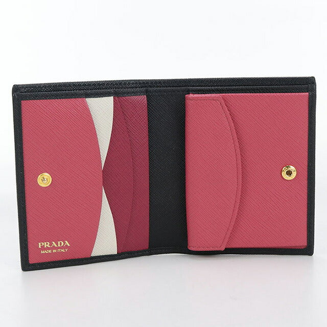 中古 プラダ 二折財布 レディース ブランド PRADA サフィアーノマルチカラー財布 レザー 1MV204 ブラック 財布 USDPR99832011