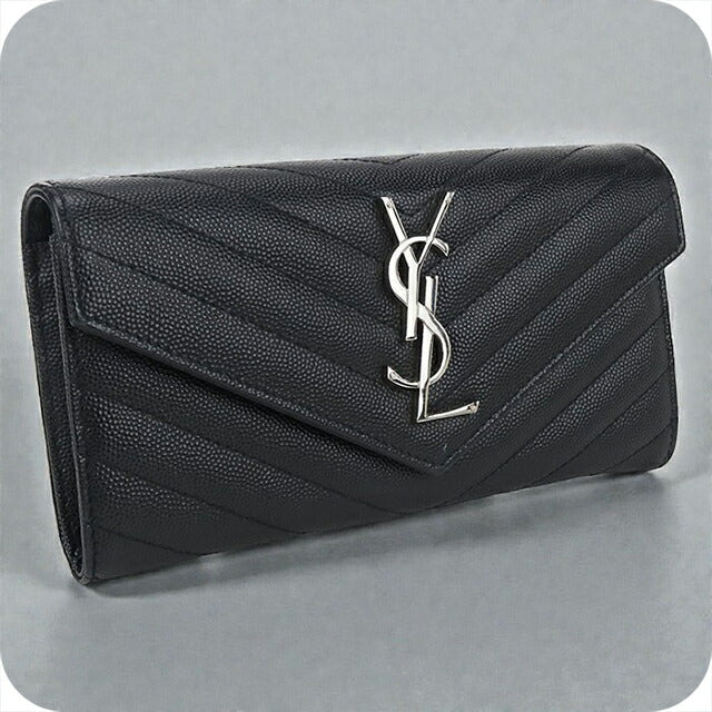 中古 サンローラン 長財布二折 レディース ブランド SAINT LAURENT モノグラム ラージフラップウォレット レザー 372264 ブラック 財布 USDSL102621011