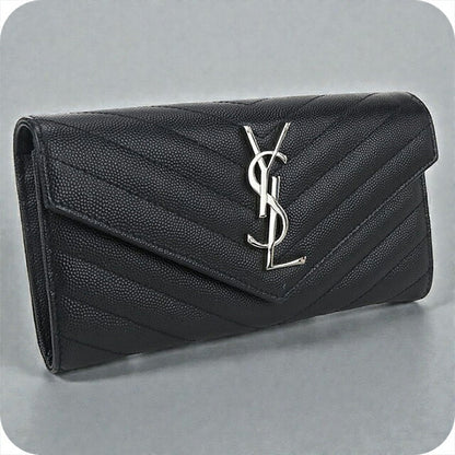 中古 サンローラン 長財布二折 レディース ブランド SAINT LAURENT モノグラム ラージフラップウォレット レザー 372264 ブラック 財布 USDSL102621011