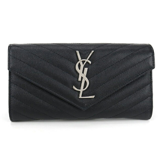 中古 サンローラン 長財布二折 レディース ブランド SAINT LAURENT モノグラム ラージフラップウォレット レザー 372264 ブラック 財布 USDSL102621011