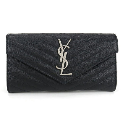 中古 サンローラン 長財布二折 レディース ブランド SAINT LAURENT モノグラム ラージフラップウォレット レザー 372264 ブラック 財布 USDSL102621011
