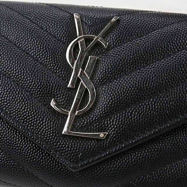 中古 サンローラン 長財布二折 レディース ブランド SAINT LAURENT モノグラム ラージフラップウォレット レザー 372264 ブラック 財布 USDSL102621011