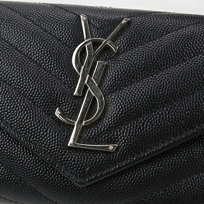 中古 サンローラン 長財布二折 レディース ブランド SAINT LAURENT モノグラム ラージフラップウォレット レザー 372264 ブラック 財布 USDSL102621011