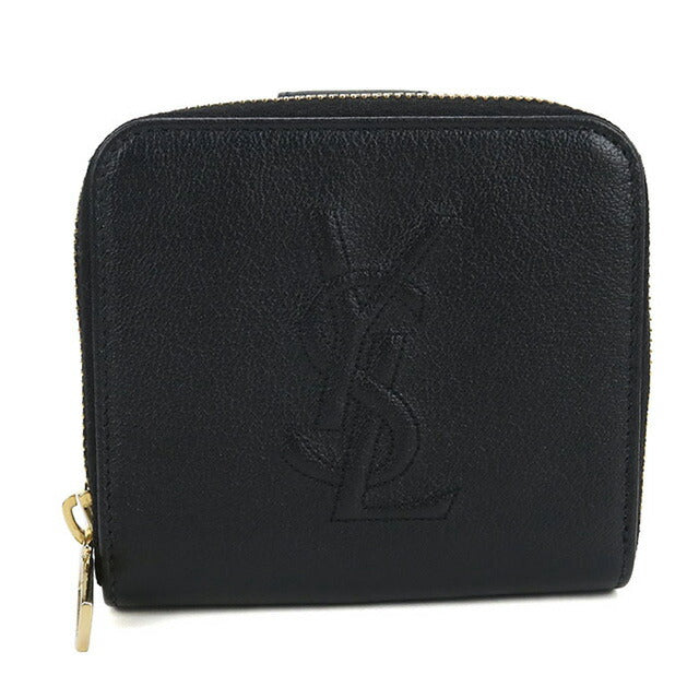 中古 サンローラン 二折財布 レディース ブランド SAINT LAURENT コンパクトジップウォレット レザー 568985 ブラック 財布 USDSL102985011