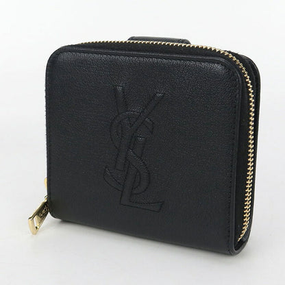 中古 サンローラン 二折財布 レディース ブランド SAINT LAURENT コンパクトジップウォレット レザー 568985 ブラック 財布 USDSL102985011