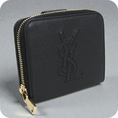 中古 サンローラン 二折財布 レディース ブランド SAINT LAURENT コンパクトジップウォレット レザー 568985 ブラック 財布 USDSL102985011